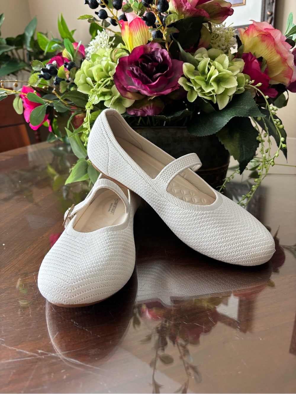 Women’s Frank Molly White Mary Jane Knit Flats w/Cushioned Insole Size 8 New